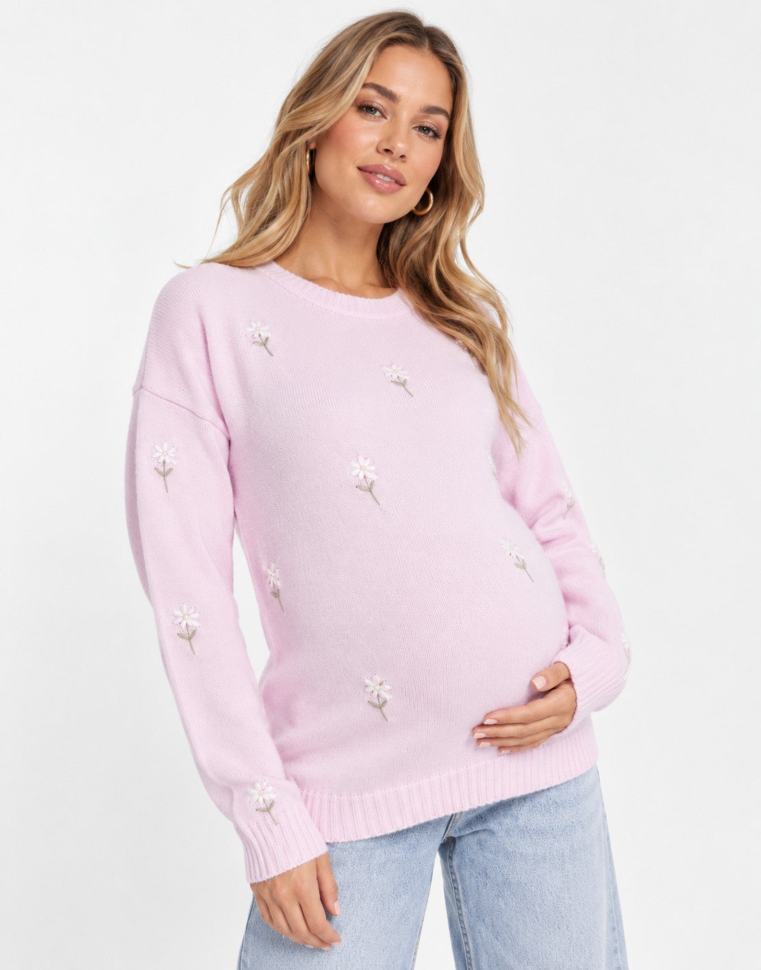Urban Bliss Womens Maternity Embroidered Knitted Jumper In Pink