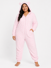 Loungeable Womens Plus All in One With Ears in Pink Leopard
