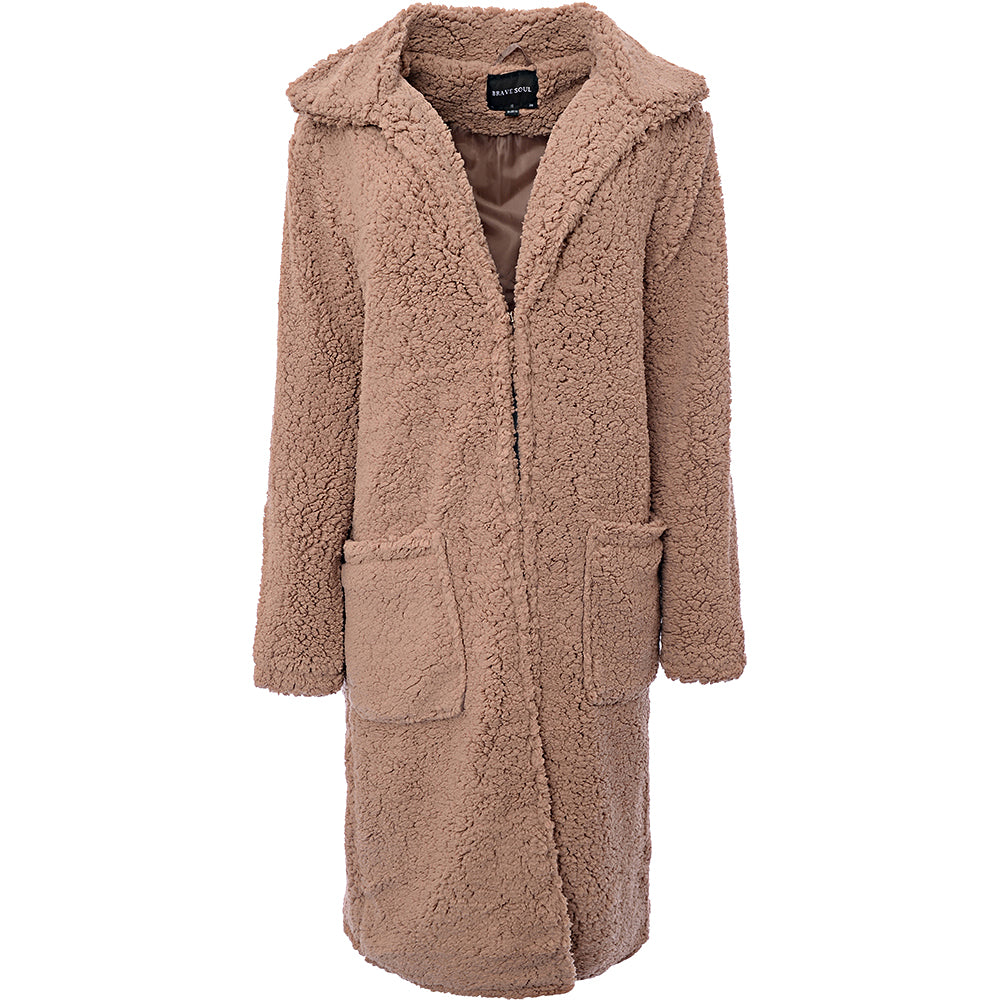 Brave Soul Women's Longline Coat in Bordeaux