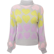 Wednesday'S Girl Womens Pastel Heart Roll Neck Jumper - In Multi