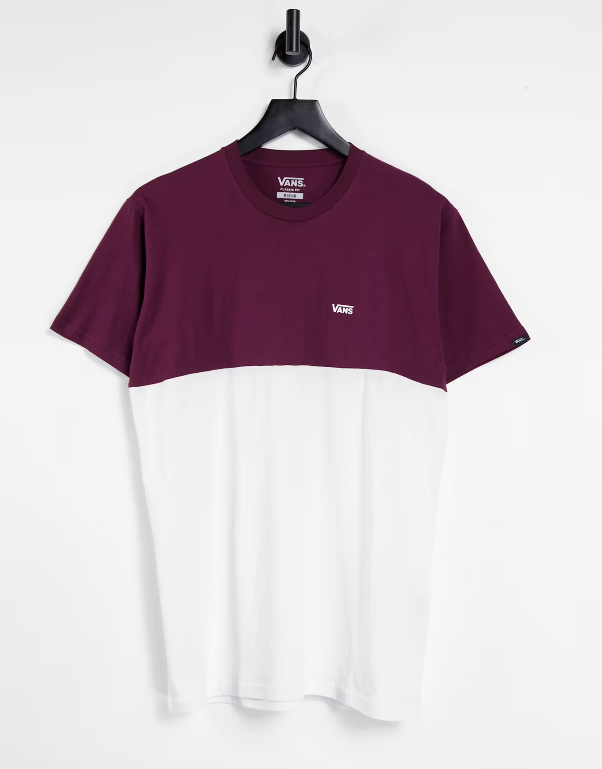 Vans Mens Colourblock T-Shirt in White And Burgundy