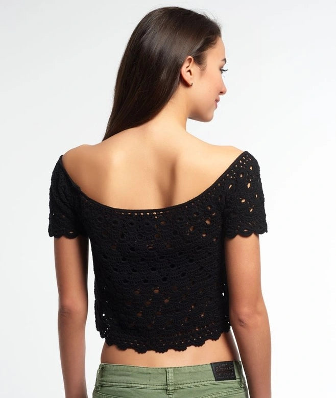 Womens Superdry Prarie Daze Crochet Top in Black