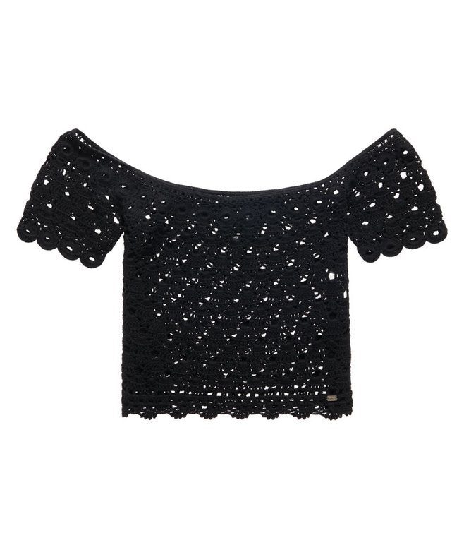 Womens Superdry Prarie Daze Crochet Top in Black