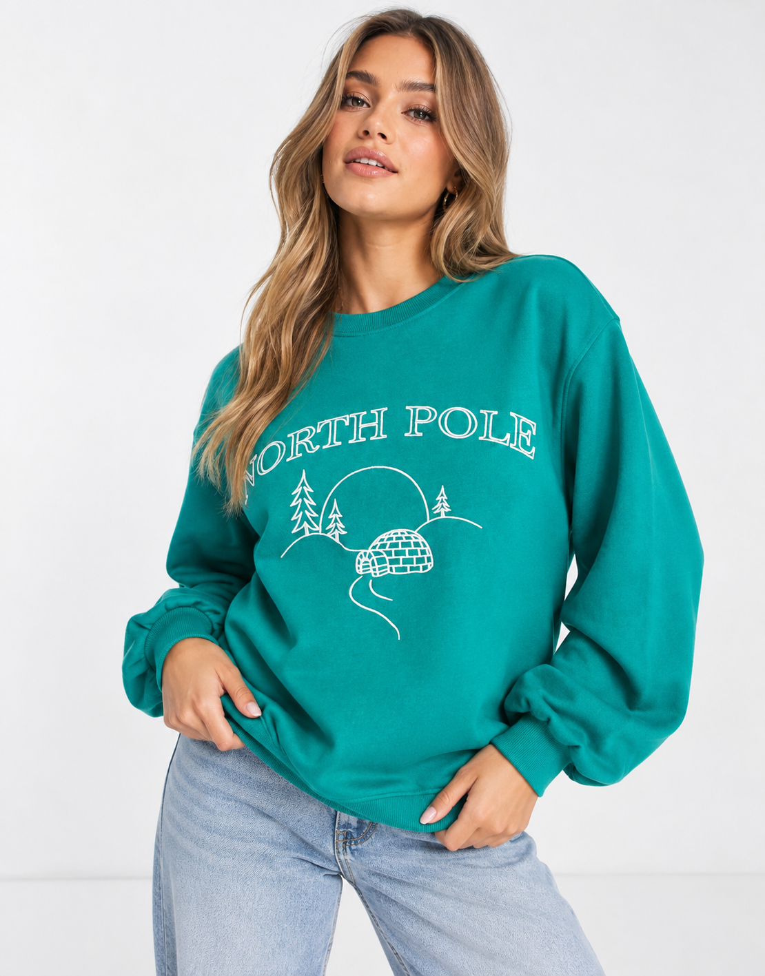 Threadbare Womens Christmas Sweater With Embroidery In Green