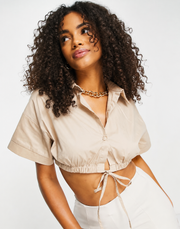 Public Desire Womens Ruched Hem Shirt in Sand