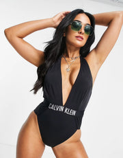 Calvin Klein Womens intense Power Plunge Swimsuit In Black