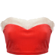 Threadbare Womens Santa Christmas Velour Bandeau Crop Top With Faux Fur Trim In Red