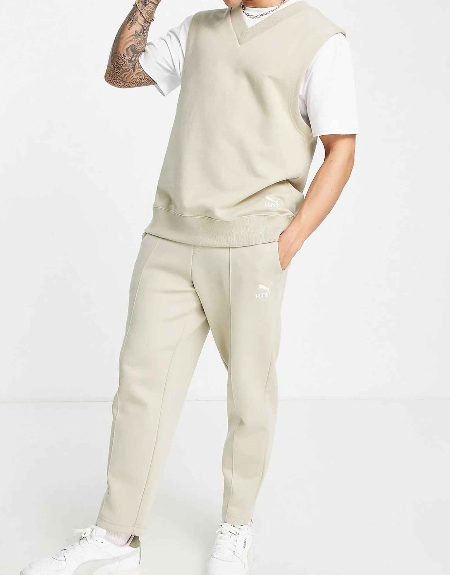 Puma Mens Sweater Vest In Mid Green