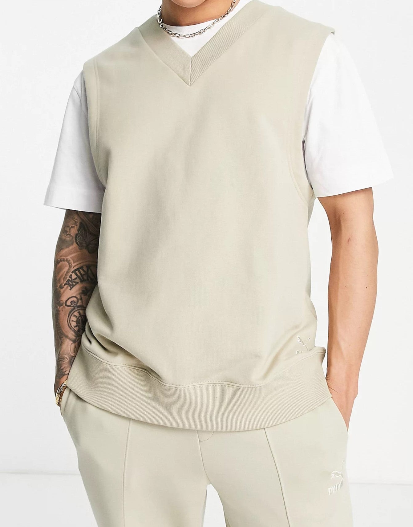 Puma Mens Sweater Vest In Mid Green