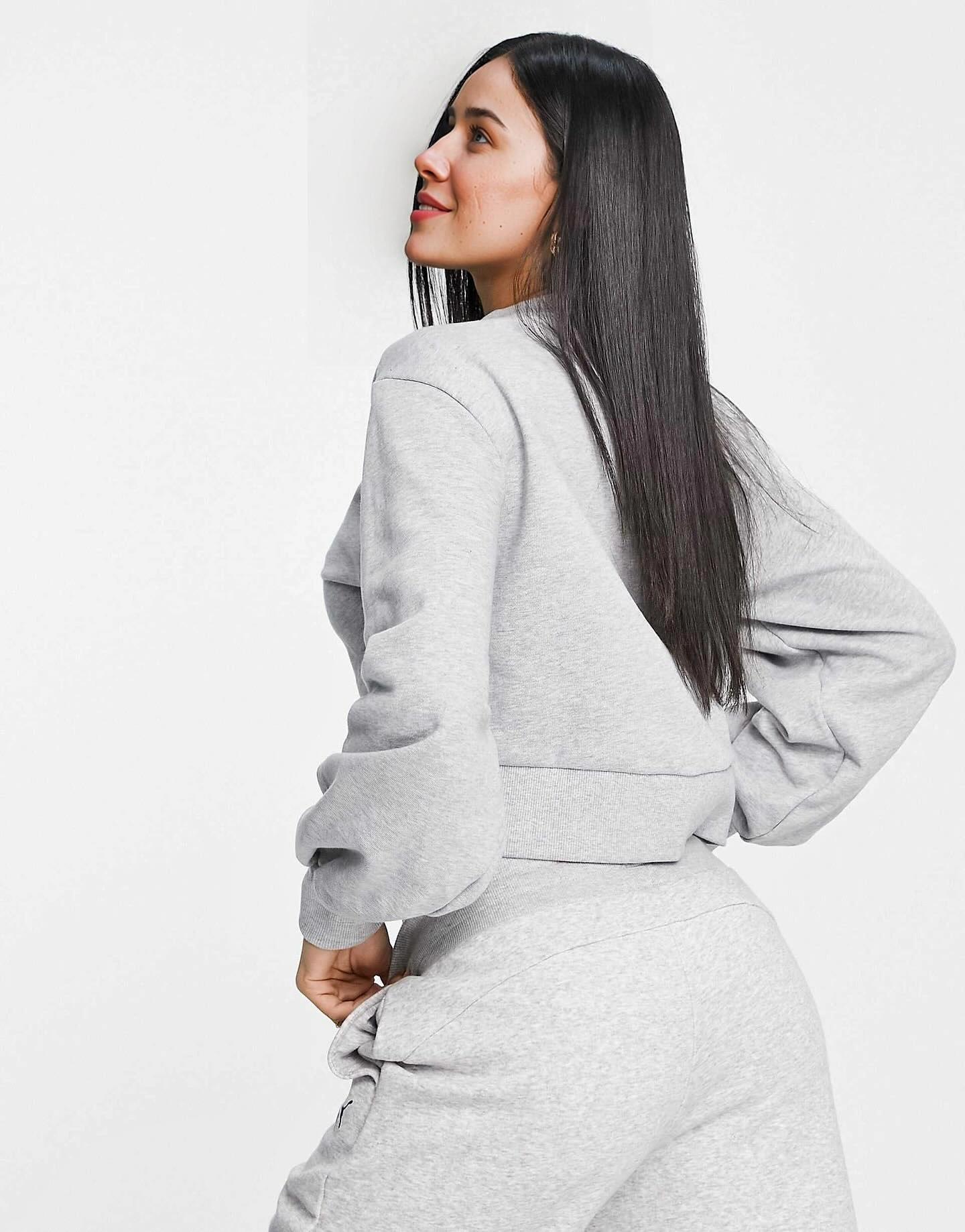Womens Puma Classics Balloon Sleeve Sweatshirt in Light Grey