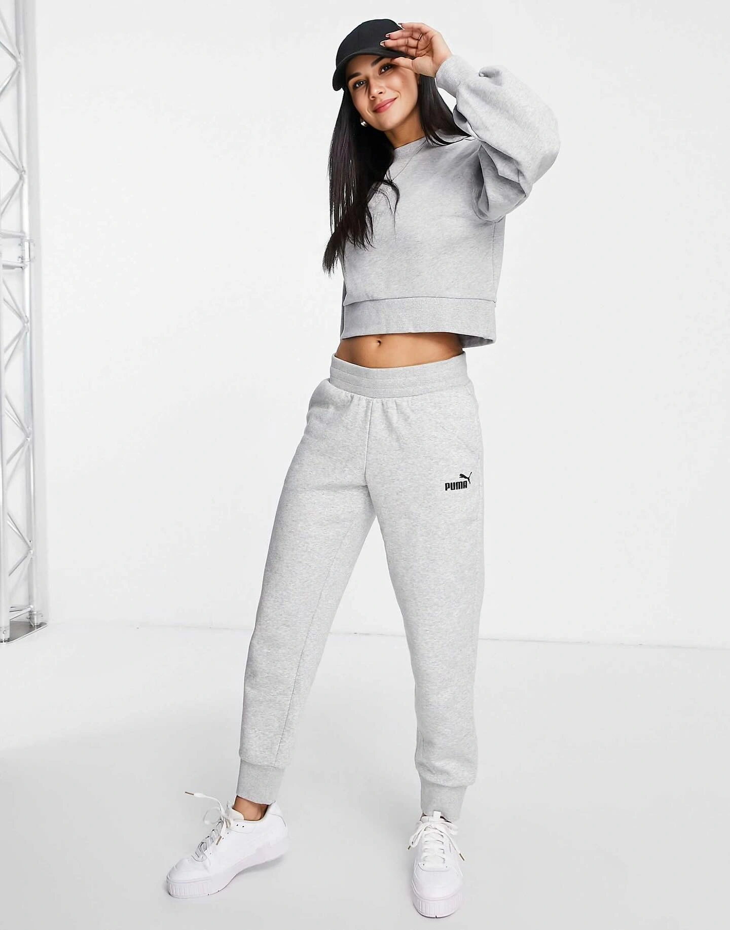 Womens Puma Classics Balloon Sleeve Sweatshirt in Light Grey