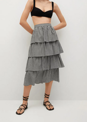 Mango Womens Frill Midi Skirt in Mono Gingham