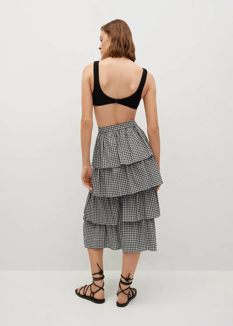 Mango Womens Frill Midi Skirt in Mono Gingham