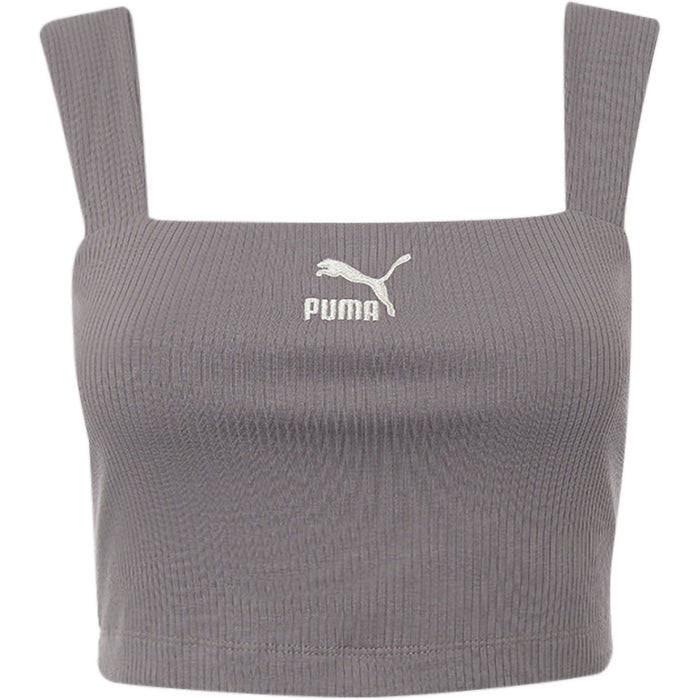 Puma Women's Storm Grey Square Neck Ribbed Bralette