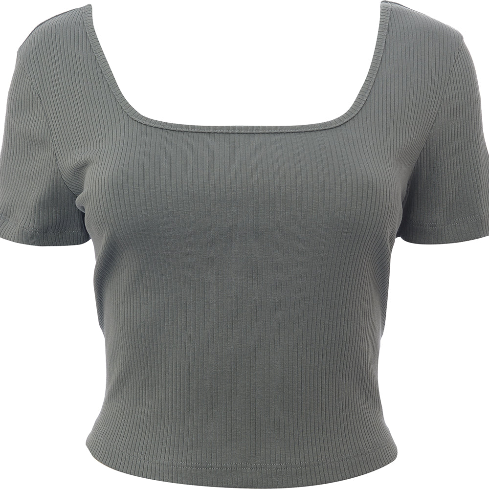 Puma Women&#39;s Deep Green Square Neck Ribbed Crop Top