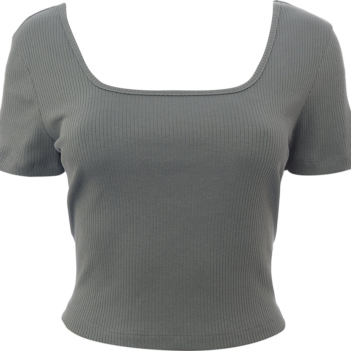 Puma Women's Deep Green Square Neck Ribbed Crop Top