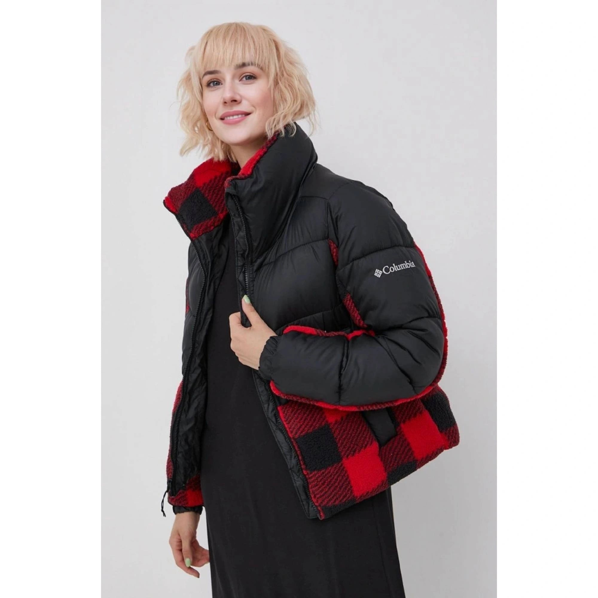 Womens Columbia Leadbetter Point Sherpa Jacket in Black/Red