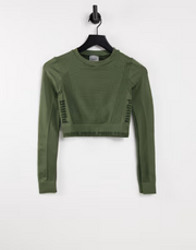 Womens Puma Training Evoknit Seamless Long Sleeve Crop Top In Dark Green