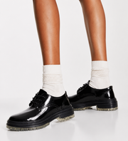 Schuh Womens Laguna Chunky Lace Up Flat Shoes Black Patent