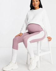 Love & Other Things Maternity Womens Gym Leggings in Mauve & White