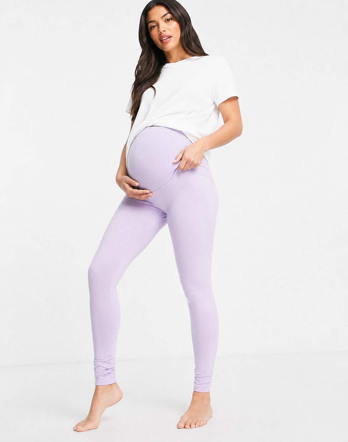 Love & Other Things Maternity Womens Gym Leggings in Mauve & White