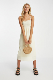 Monki Womens Unni Seersucker Cami Midi Dress With Tie Back In Yellow