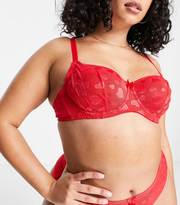 Ivory Rose Lingerie Heart Mesh Non-Pad Balconette Bra In Red