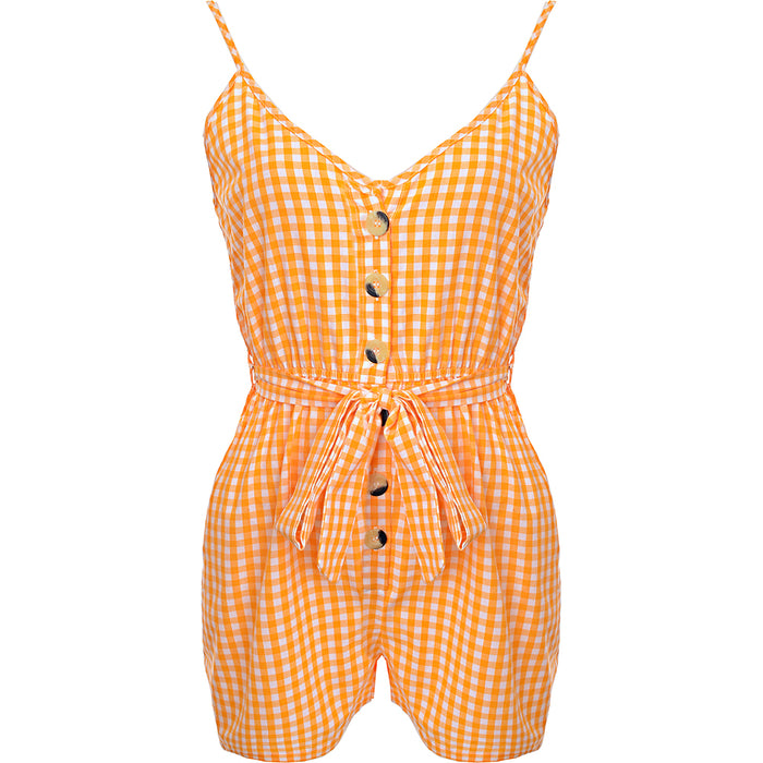 Influence Tall Playsuit In Orange Gingha