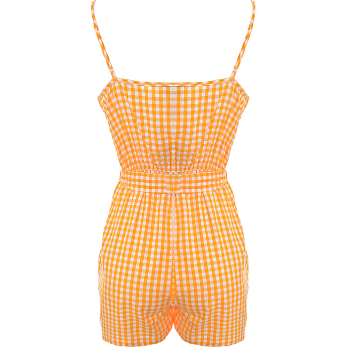 Influence Tall Playsuit In Orange Gingha