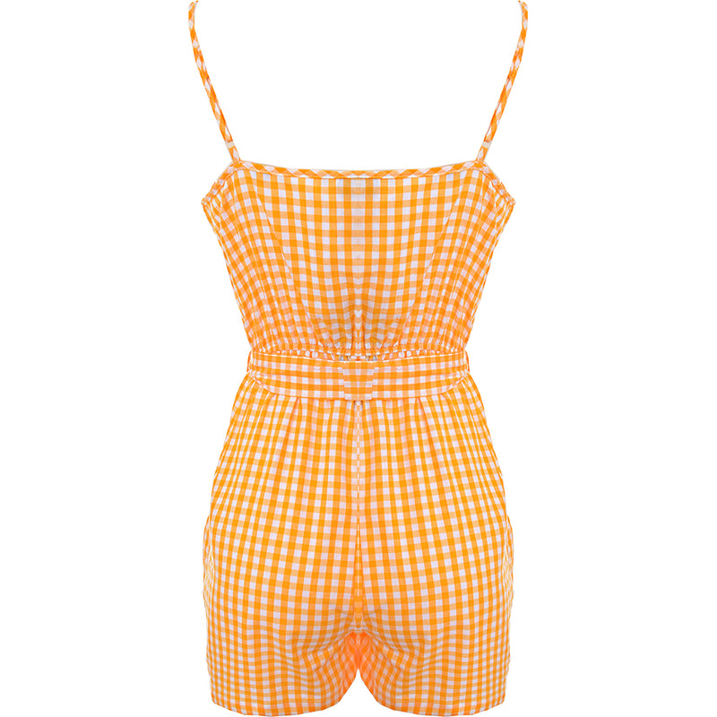 Influence Tall Playsuit In Orange Gingha