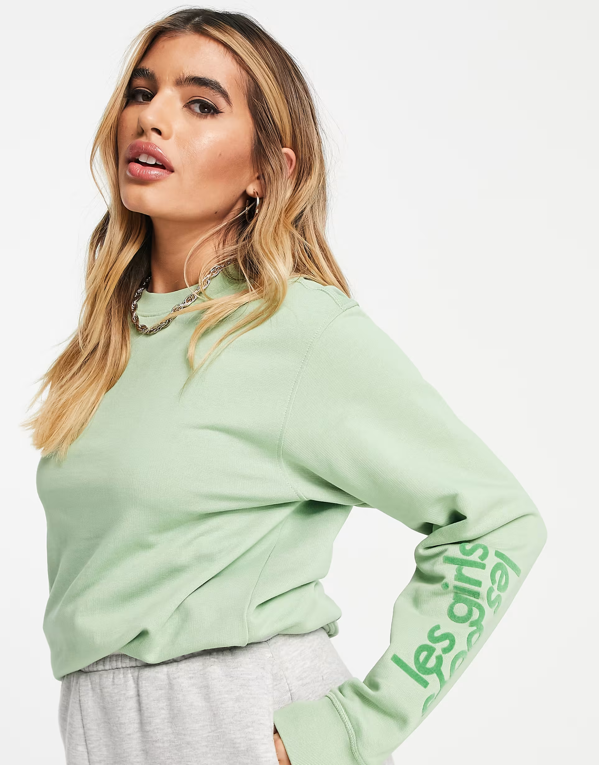 Les Girls Les Boys Womens Sweatshirt in Light Sage