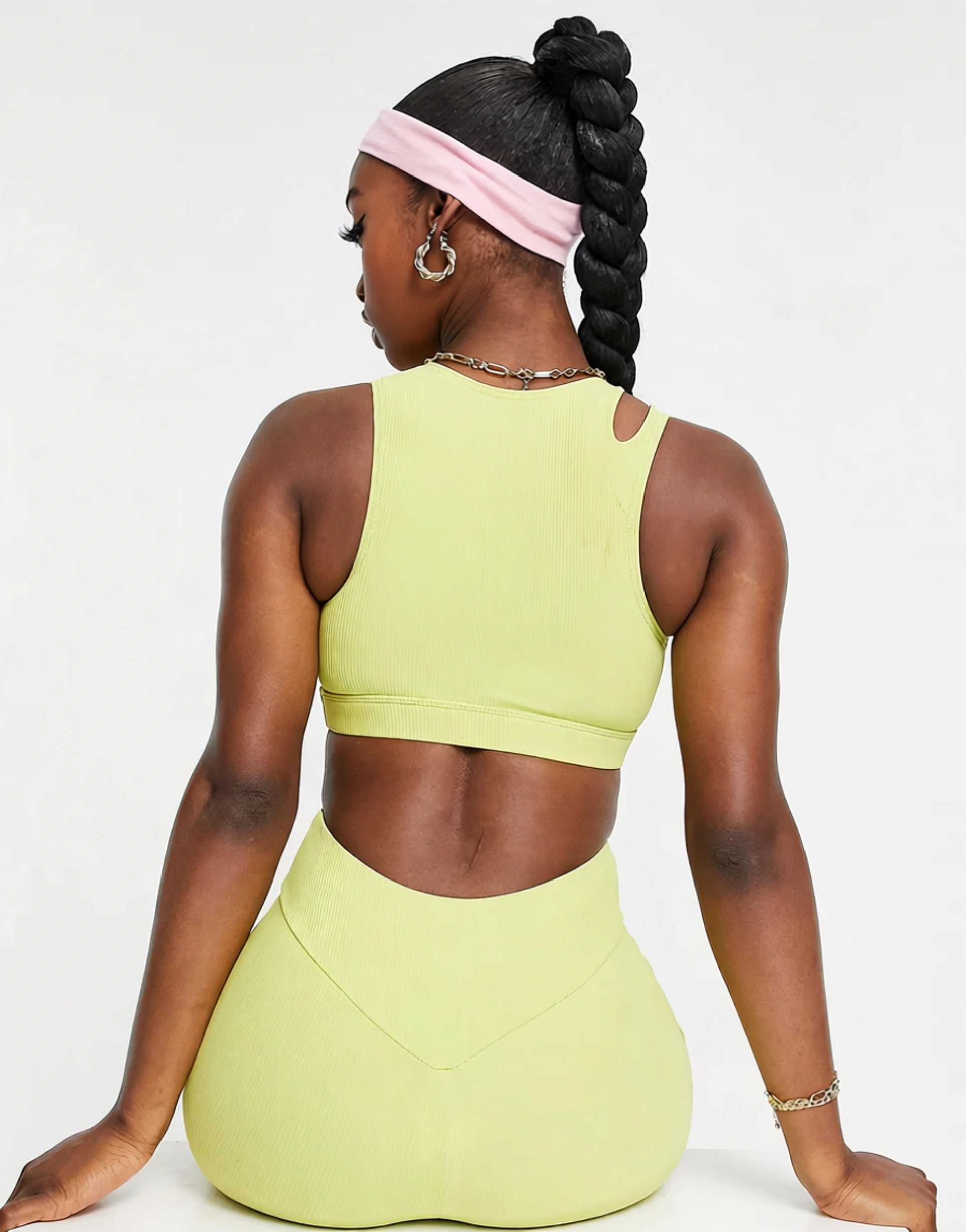 South Beach Womens Rib Light Support Cutout Detail Sports Bra in Olive Green