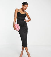 Womens Parisian Petite Satin Cami Strap Mini Dress With Cowl Neck In Black