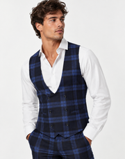 Twisted Tailor Mens Waistcoat in Navy Tonal Check