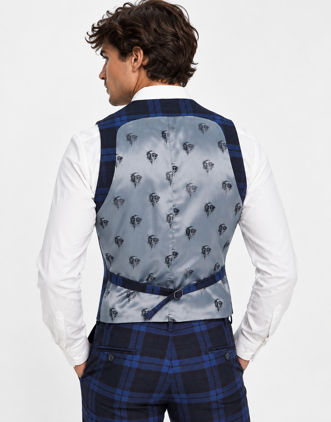Twisted Tailor Mens Waistcoat in Navy Tonal Check