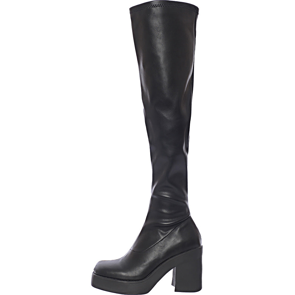 Steve Madden Womens Upsurge 90S Over The Knee Heeled Boots In Black