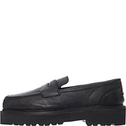 ASRA Mens Square Toe Chunky Loafers in Black Leather