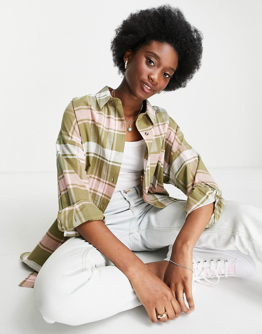 Womens Hollister Longline Shacket In Pink Check