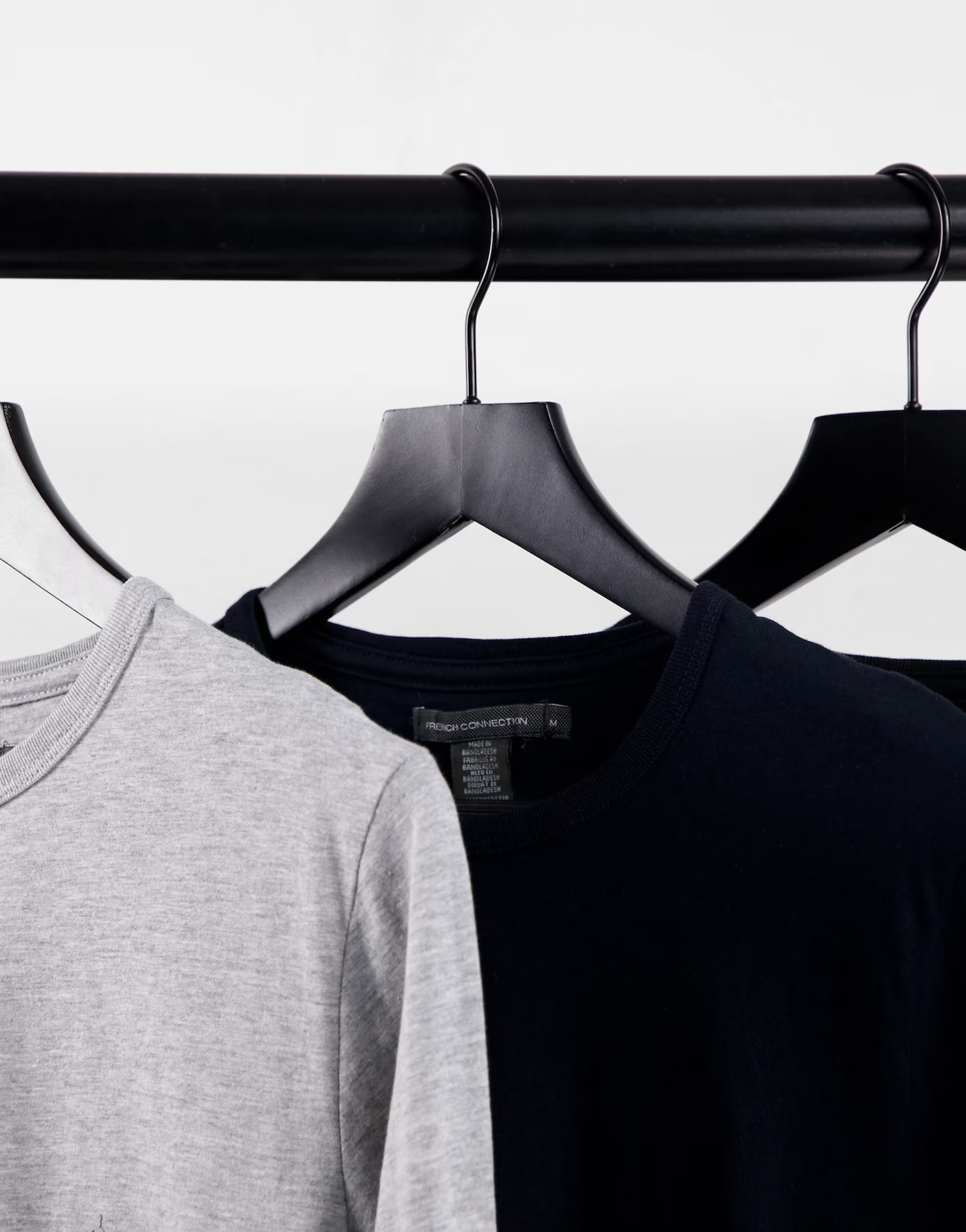 Mens French Connection Tall 3 Pack Long Sleeve T-Shirt in Black