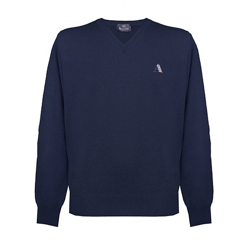 Aquascutum Men's Long Sleeved Knitwear Jumper with Logo in Navy