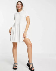 Daisy Street Womens Mini Smock Dress With Polo Collar In White