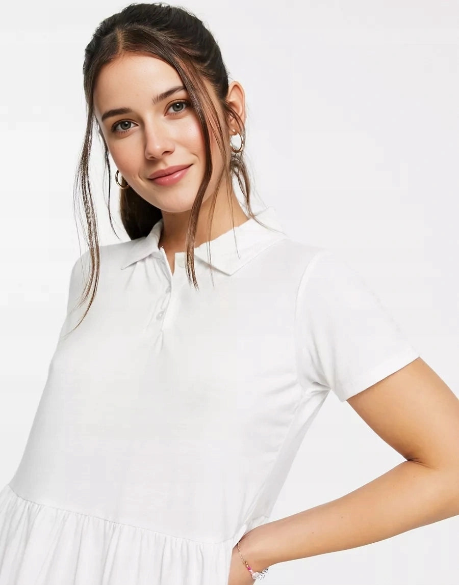 Daisy Street Womens Mini Smock Dress With Polo Collar In White