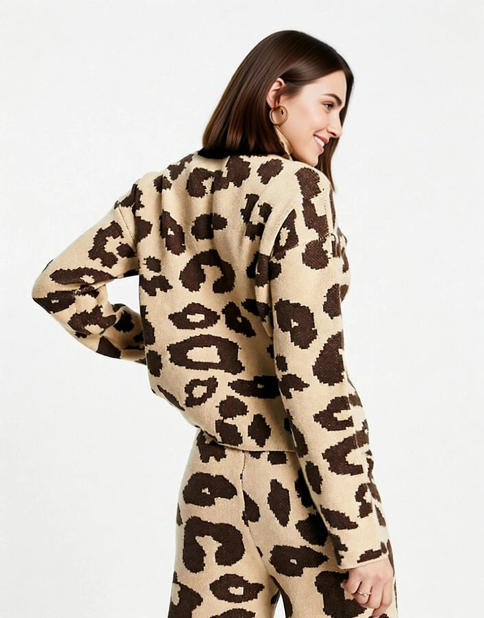 Loungeable Womens Loungable Roll Neck Knitted Jumper In Leopard Print