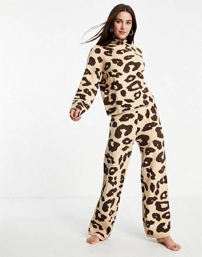 Loungeable Womens Loungable Roll Neck Knitted Jumper In Leopard Print