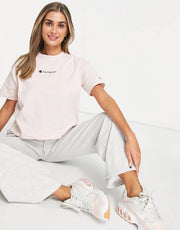 Womens Champion Small Logo Boxy Crop T-Shirt in Pink