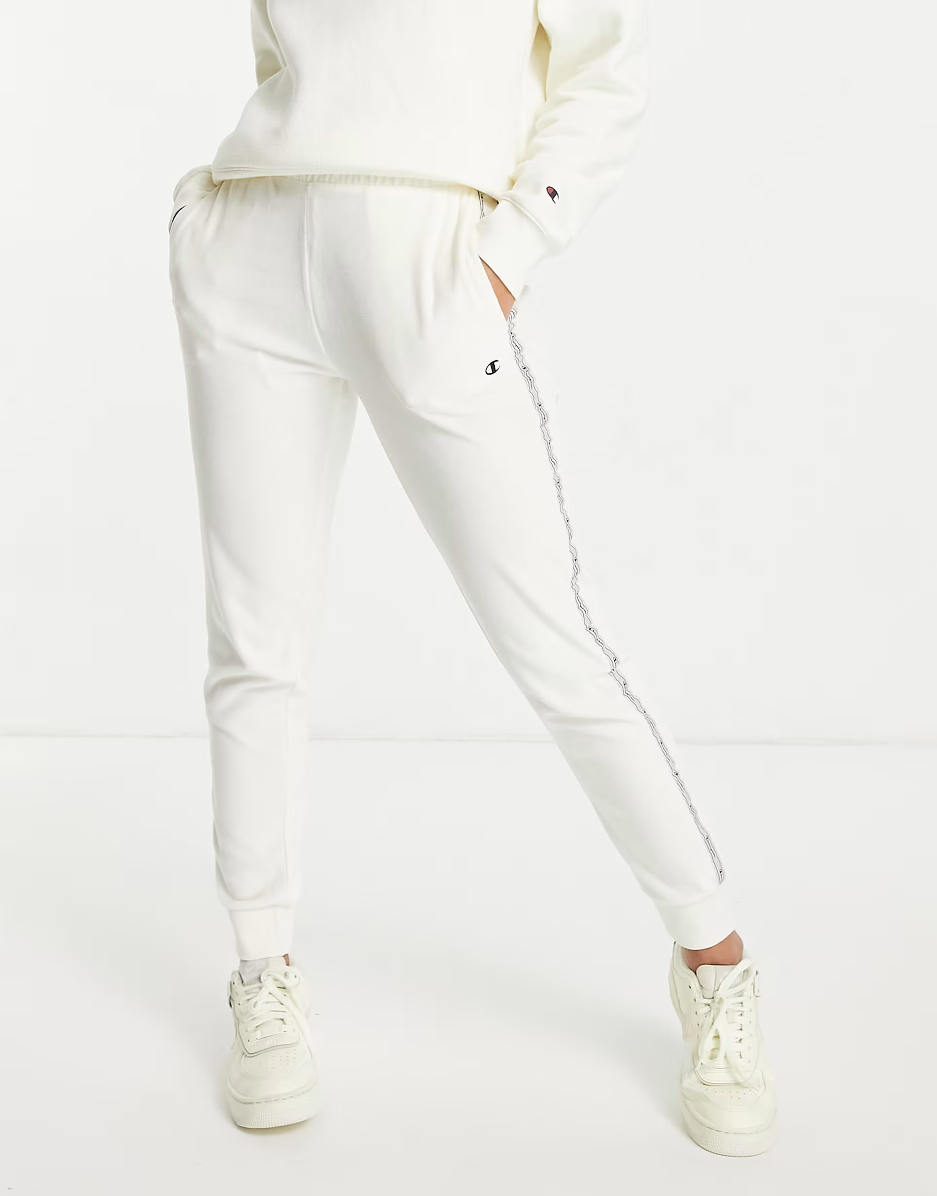 Womens Champion Velour Joggers With Taping in Ecru