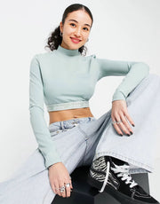 Womens Dickies Petersburg Cropped Long Sleeve T-Shirt in Jade Green