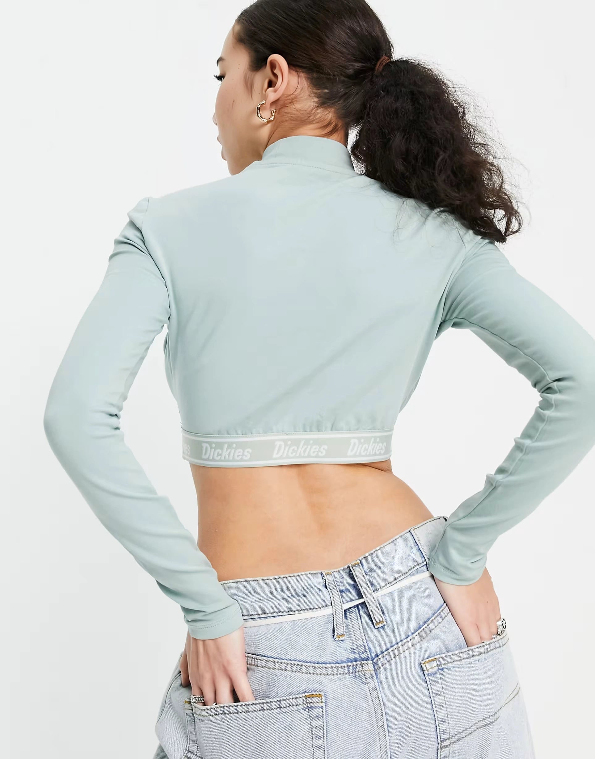 Womens Dickies Petersburg Cropped Long Sleeve T-Shirt in Jade Green