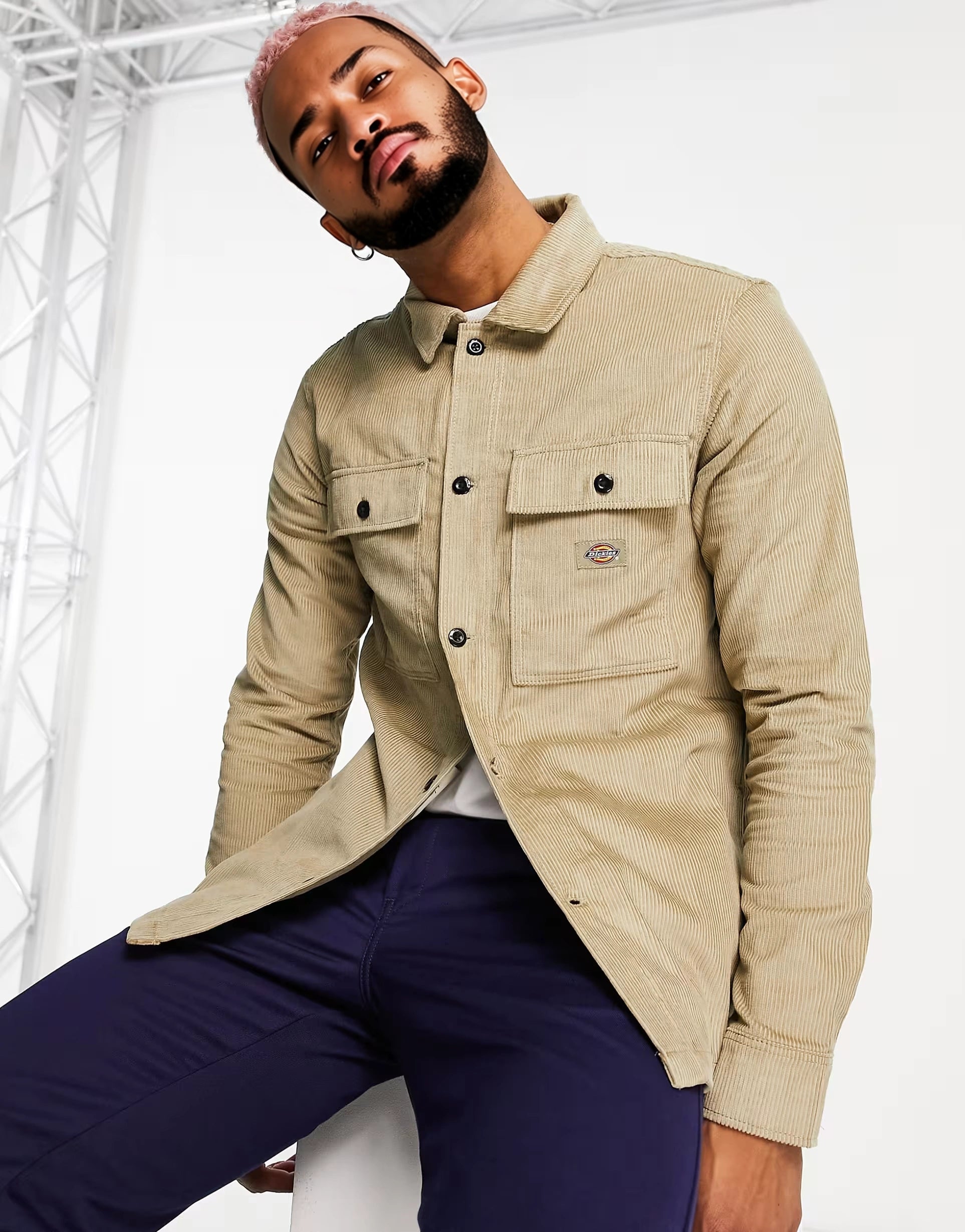 Dickies Mens Higginson Cord Shirt in Khaki in Green