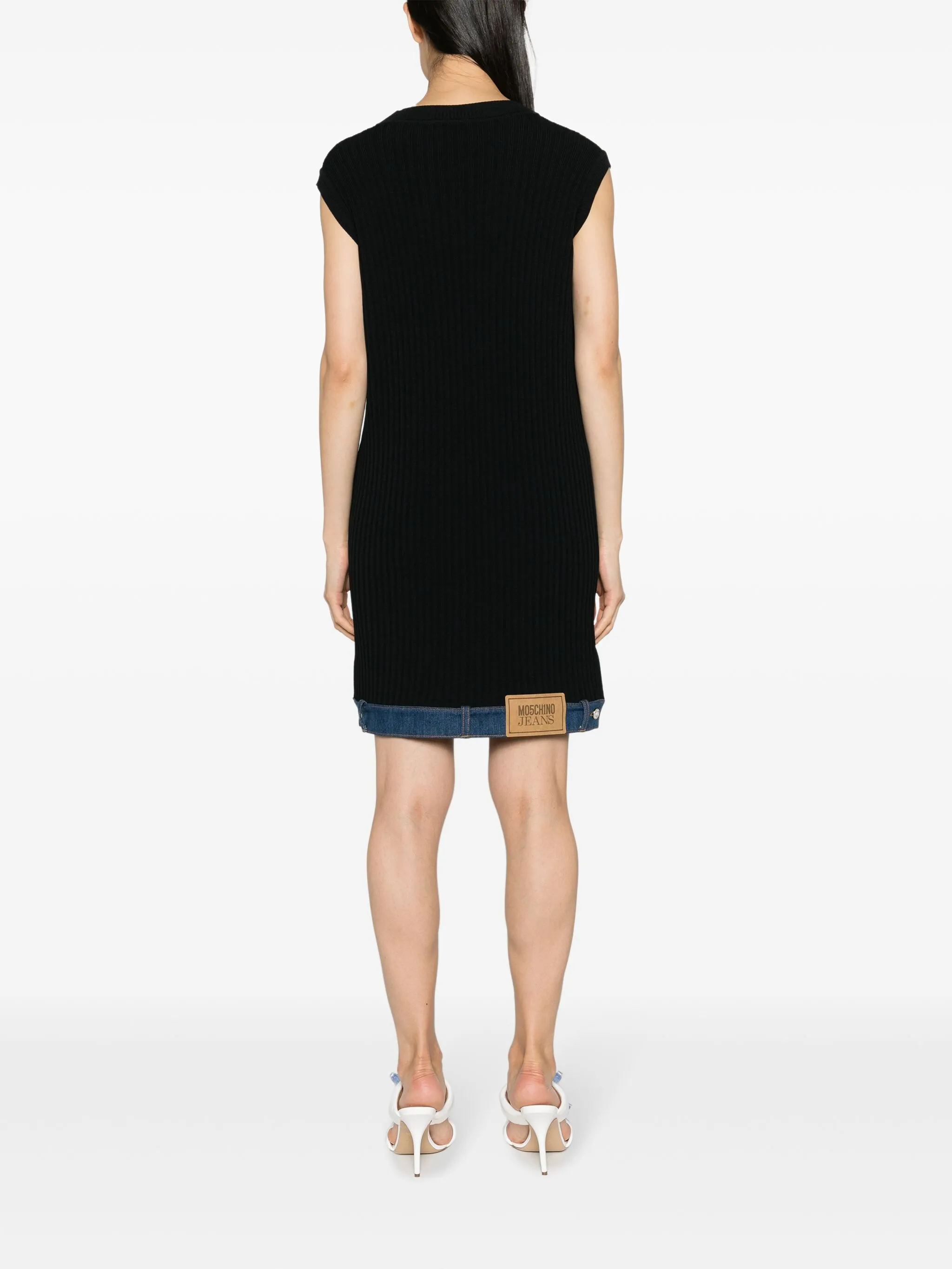 Moschino Denim Detail Stretch Crepe Dress in Black